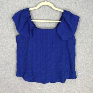 Cupio Top Womens Small Blue Ruffle Crinkle Gauze Cottage Boho Beach Rodeo Resort